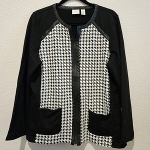 Weekends by Chico's Houndstooth Checkered Zip-Up Jacket Cardigan Size L